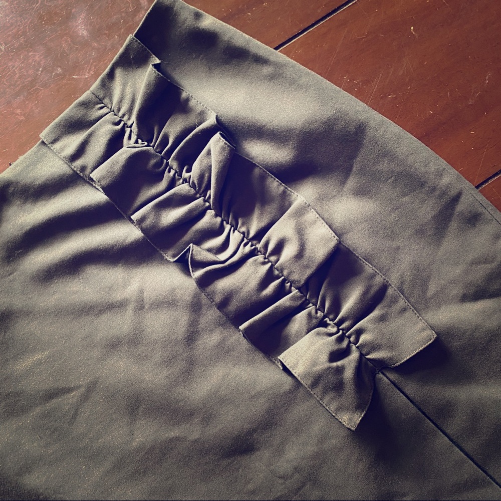 Express Dark Olive Green Ruffle Pencil Skirt